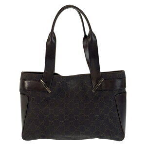 Gucci tote leather bag brown canvas GG shoulder